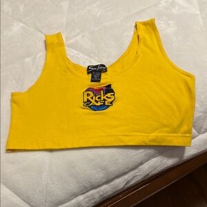 Yellow Crop Top with Rick's Cafe Logo cute 🥰 for fun in the sun ☀️.